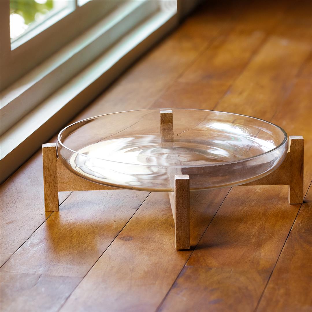 Wooden Willow Round Bowl with Stand