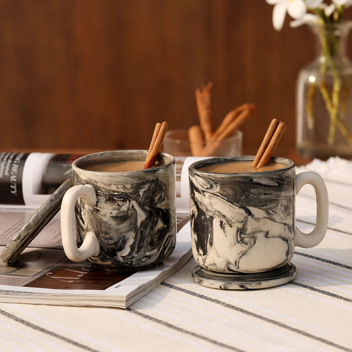 Grey Horizon Small Mug with Lid (Set of 2)