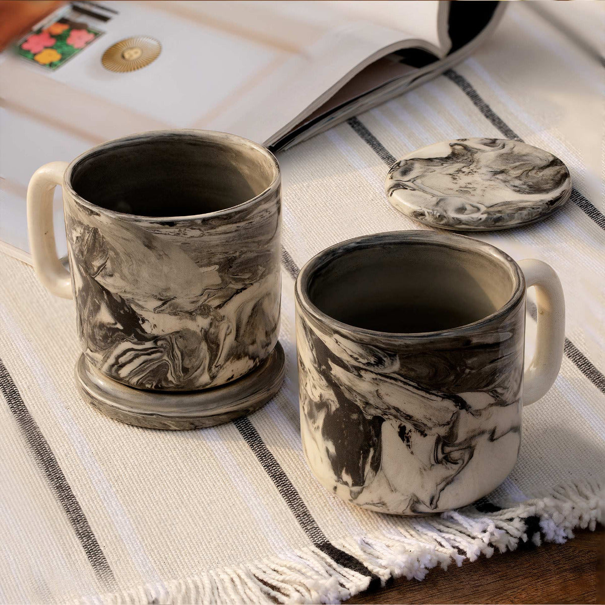 Grey Horizon Small Mug with Lid (Set of 2)