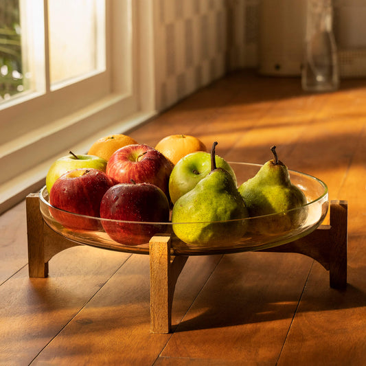 Wooden Willow Round Bowl with Stand