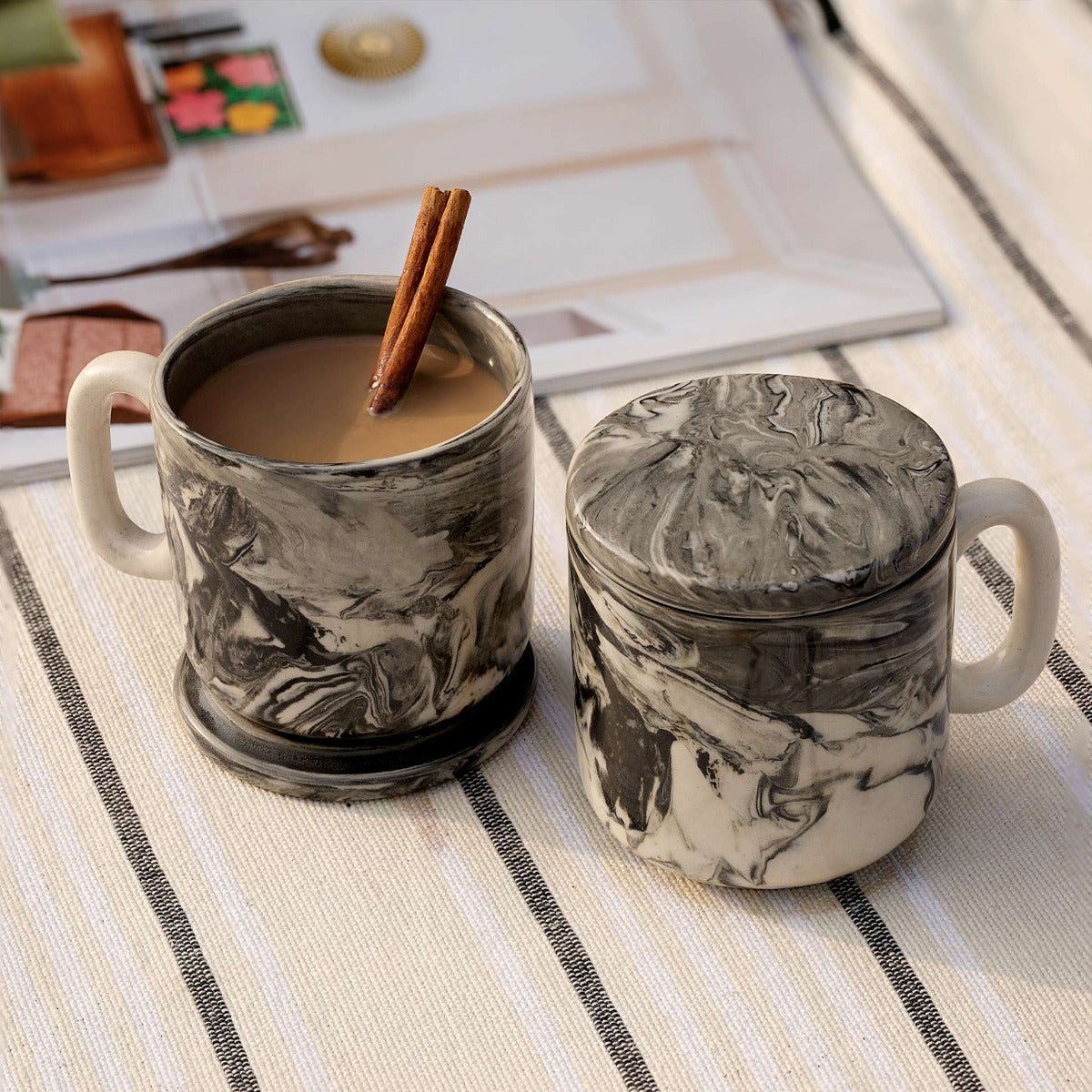 Grey Horizon Small Mug with Lid (Set of 2)